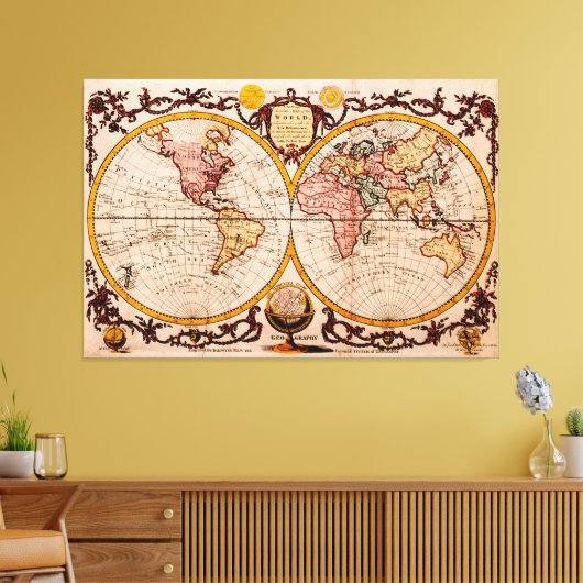  kaart van de wereld (1782) - Stijlvol Canvas Afdruk (Insitu (Woonkamer))