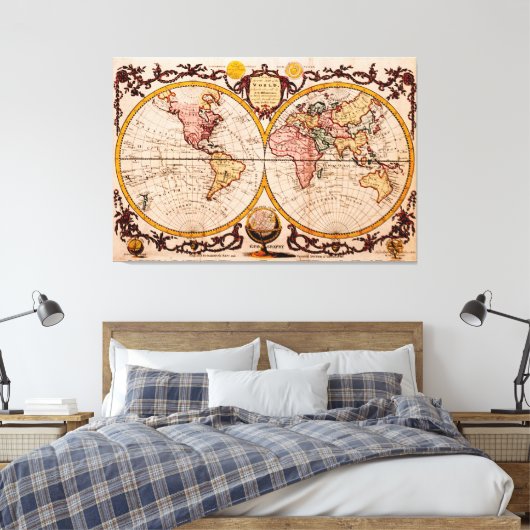 kaart van de wereld (1782) - Stijlvol Canvas Afdruk (Insitu (Slaapkamer))