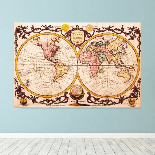  kaart van de wereld (1782) - Stijlvol Canvas Afdruk (Insitu (Houten vloer))