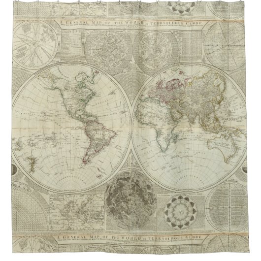  kaart van de wereld (1787) douchegordijn (Voorkant)
