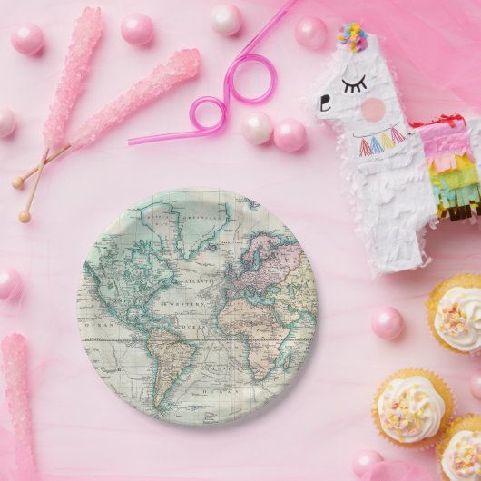  kaart van de wereld (1801) papieren bordje (Feest)