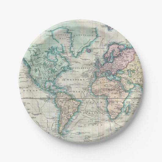  kaart van de wereld (1801) papieren bordje (Voorkant)