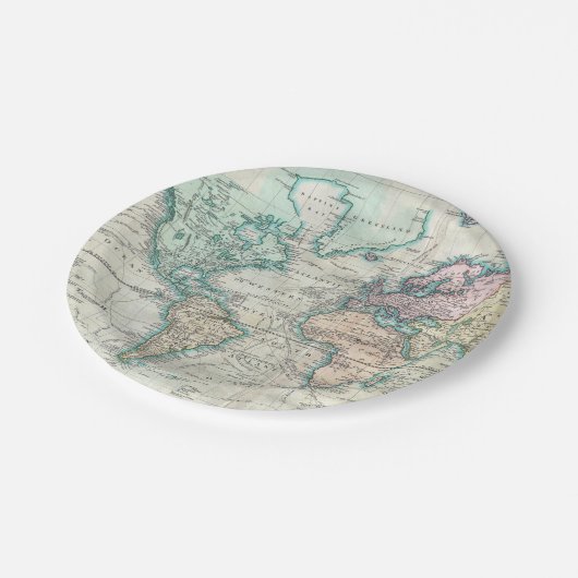  kaart van de wereld (1801) papieren bordje (Gekanteld)