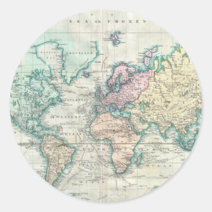 kaart van de wereld (1801) ronde sticker