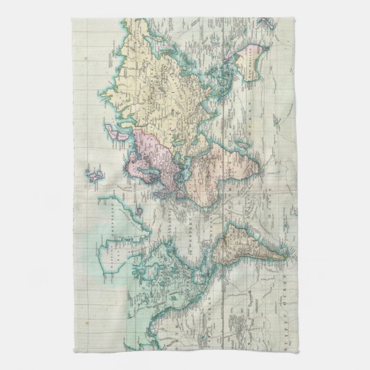 kaart van de wereld (1801) theedoek (Verticaal)