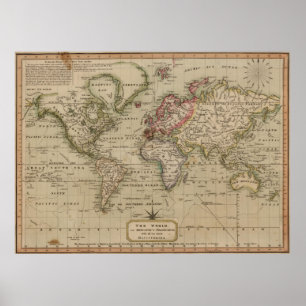  kaart van de wereld (1814) poster