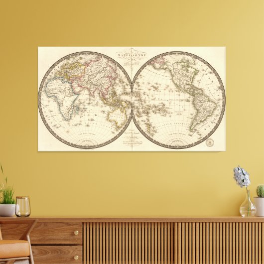  kaart van de wereld (1820) canvas afdruk (Insitu (Woonkamer))