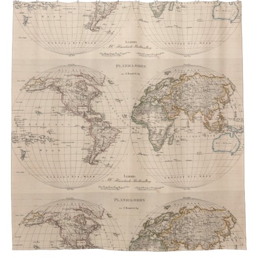 kaart van de wereld (1827) 2 douchegordijn (Voorkant)