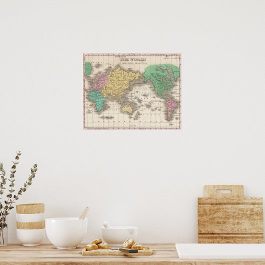  kaart van de wereld (1827) poster (Keuken)
