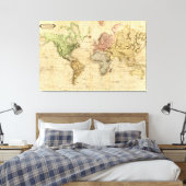 kaart van de wereld (1831) canvas afdruk (Insitu (Slaapkamer))