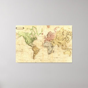  kaart van de wereld (1831) canvas afdruk
