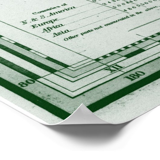  kaart van de wereld (1833): wit en groen poster (Hoek)