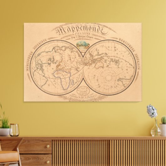  kaart van de wereld (1839) canvas afdruk (Insitu (Woonkamer))