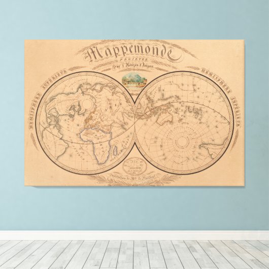  kaart van de wereld (1839) canvas afdruk (Insitu (Houten vloer))