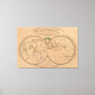 kaart van de wereld (1839) canvas afdruk