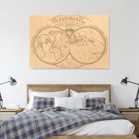  kaart van de wereld (1839) canvas afdruk (Insitu (Slaapkamer))