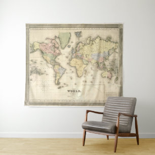 kaart van de wereld (1840) wandkleed