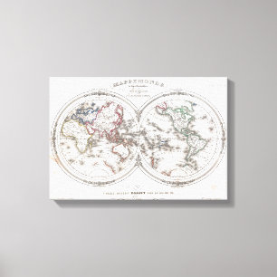  kaart van de wereld (1848) canvas afdruk