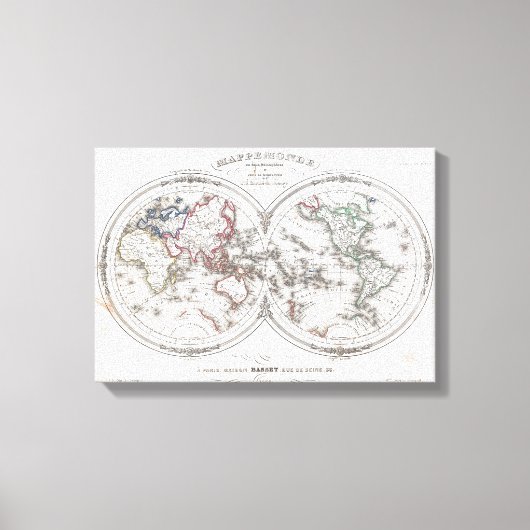  kaart van de wereld (1848) canvas afdruk (Voorkant)