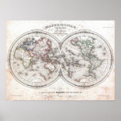  kaart van de wereld (1848) poster (Voorkant)