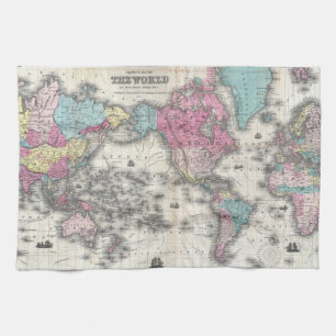 kaart van de wereld (1852) theedoek