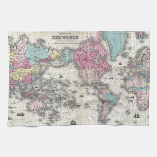 kaart van de wereld (1852) theedoek (Horizontaal)