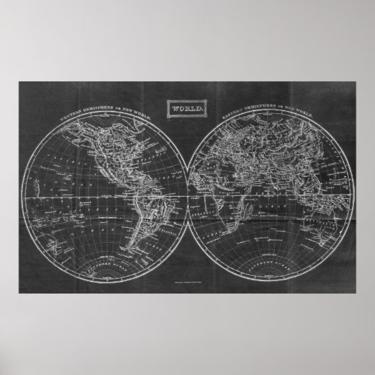  kaart van de wereld (1857) zwart-wit poster (Voorkant)