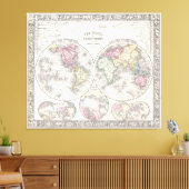  kaart van de wereld (1864) 3 canvas afdruk (Insitu (Woonkamer))