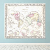  kaart van de wereld (1864) 3 canvas afdruk (Insitu (Houten vloer))