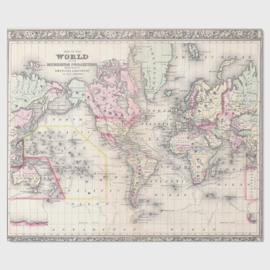  kaart van de wereld (1864) cadeaupapier (Vlak)