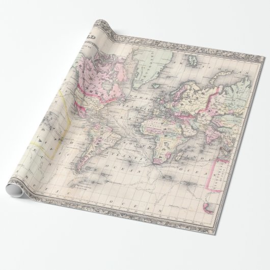  kaart van de wereld (1864) cadeaupapier (Uitgerold)