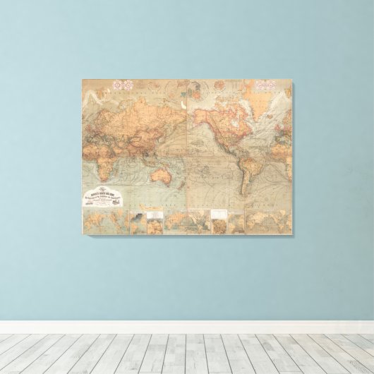  kaart van de wereld (1870) canvas afdruk (Insitu (Houten vloer))