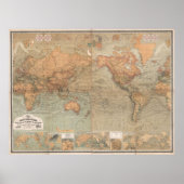  kaart van de wereld (1870) poster (Voorkant)