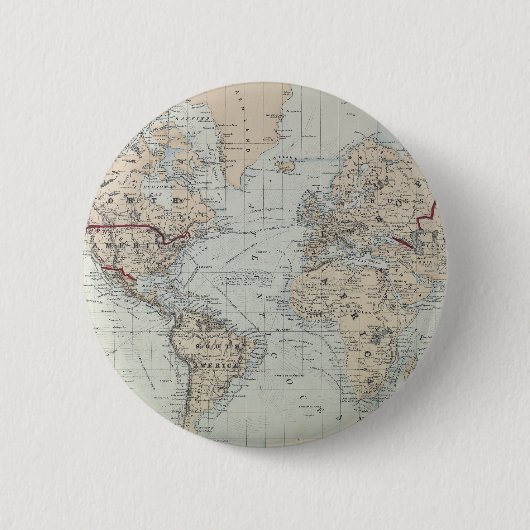  kaart van de wereld (1875) ronde button 5,7 cm (Voorkant)