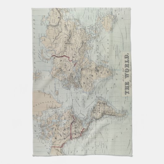  kaart van de wereld (1875) theedoek (Verticaal)