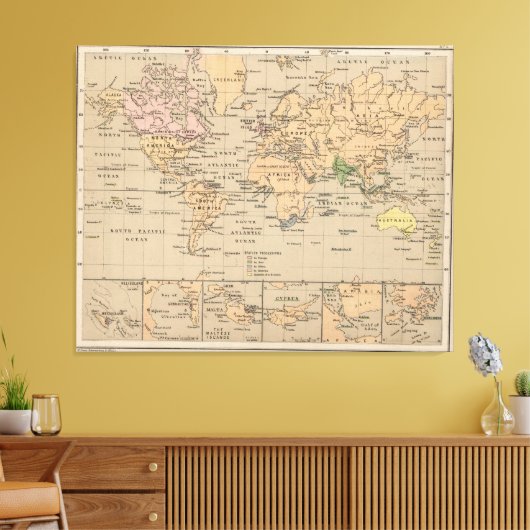 kaart van de wereld (1880) canvas afdruk (Insitu (Woonkamer))