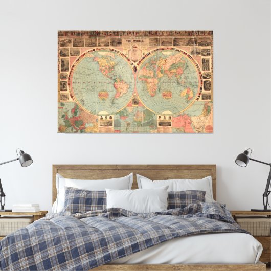  kaart van de wereld (1883) canvas afdruk (Insitu (Slaapkamer))