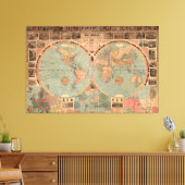  kaart van de wereld (1883) canvas afdruk (Insitu (Woonkamer))