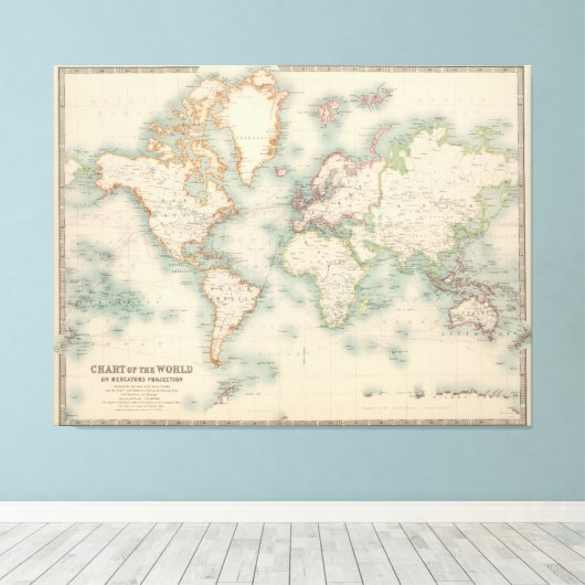  kaart van de wereld (1911) canvas afdruk (Insitu (Houten vloer))