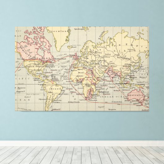  kaart van de wereld (1914) canvas afdruk (Insitu (Houten vloer))