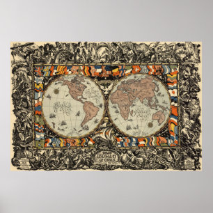  kaart van de wereld (1920) poster
