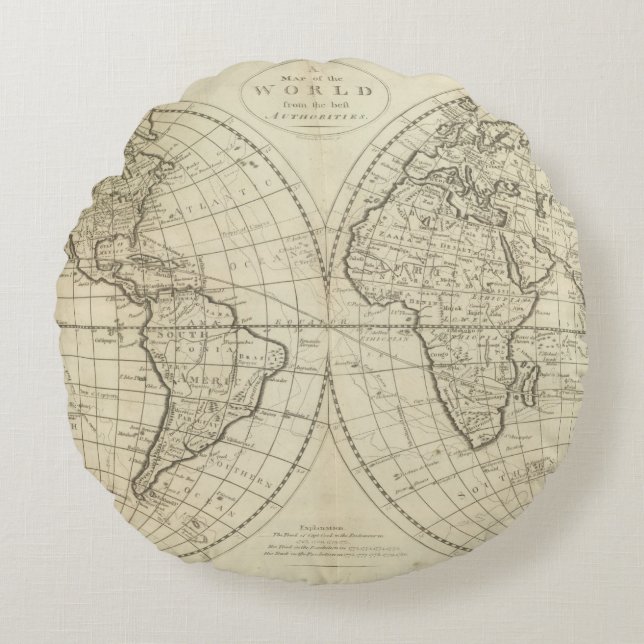 Kaart van de wereld 2 2 rond kussen (Voorkant)