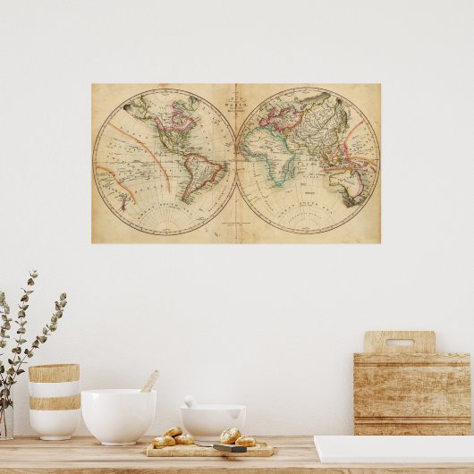 Kaart van de wereld 3 poster (Keuken)