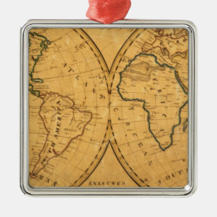 Kaart van de wereld 5 metalen ornament