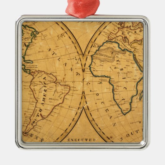 Kaart van de wereld 5 metalen ornament (Voorkant)