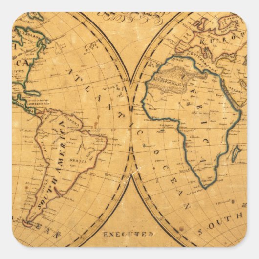 Kaart van de wereld 5 vierkante sticker (Voorkant)