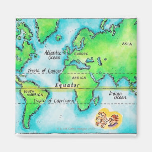 Kaart van de wereld & evenaar magneet