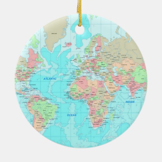 Kaart van de wereld keramisch ornament (Achterkant)