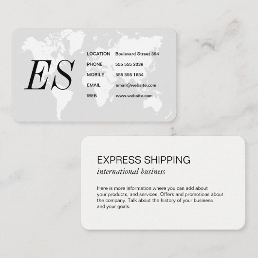 Kaart van de wereld / Monogram Visitekaartje (Voorkant / Achterkant)