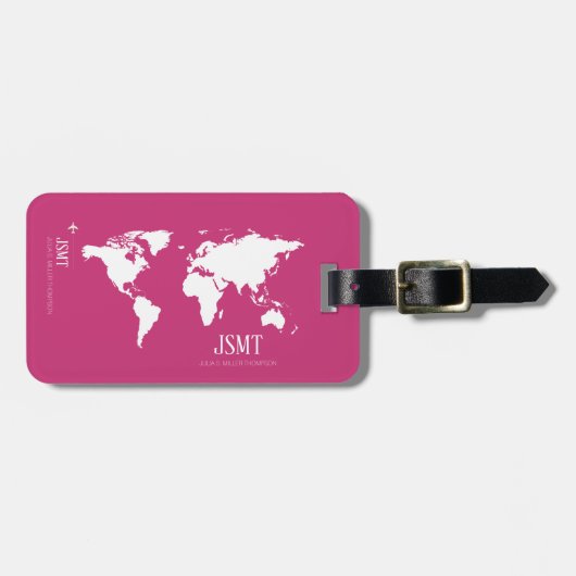 kaart van de wereld op roze bagagelabel (Voorkant horizontaal)